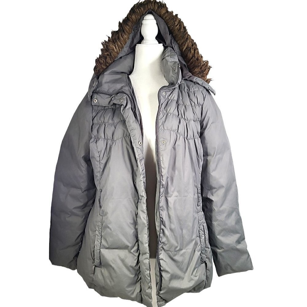 Nine West Army Olive Green Puffer Fur Detachable Hood Down Feather Parka Jacket
